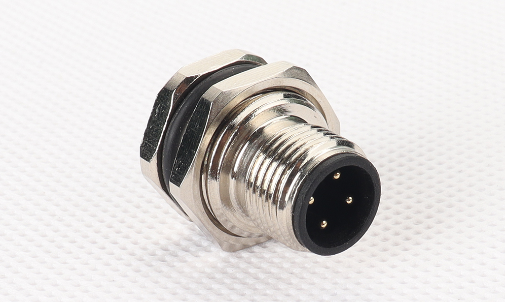 4-pin front-lock male M12 panel connector with PG9 thread