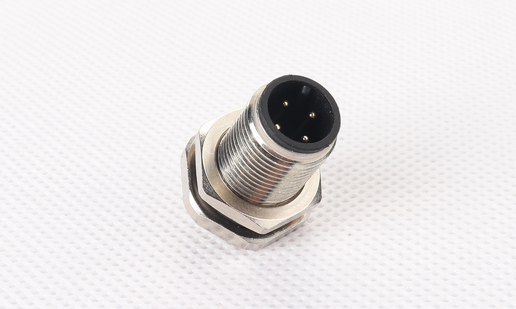 Front-lock M12 threaded 4-pin panel connector